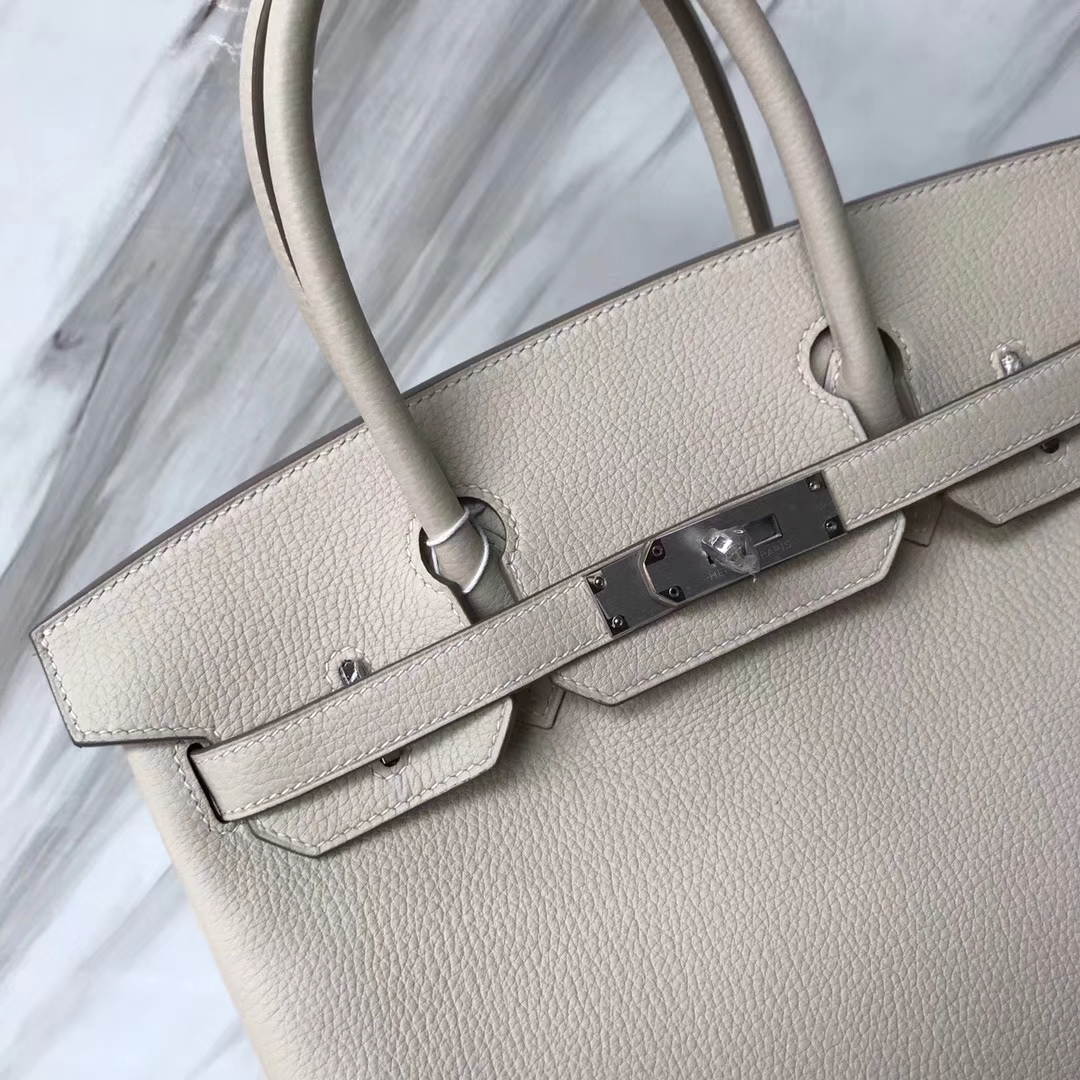 スポットエルメスBirkin30CMエルメスCK10ミルクセーキホワイトオリジナルトーゴレザープラチナバッグシルバーバックル