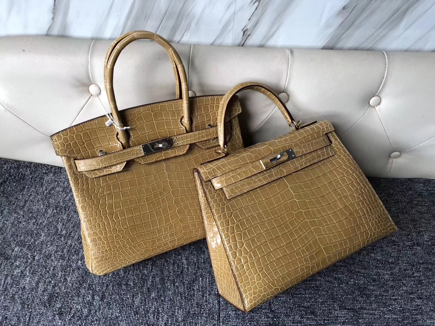 スポットエルメスバーキンレディースバッグエルメスブライトベイクロコダイルレザープラチナバッグBirkin30CM1Cヌードシルバーバックル