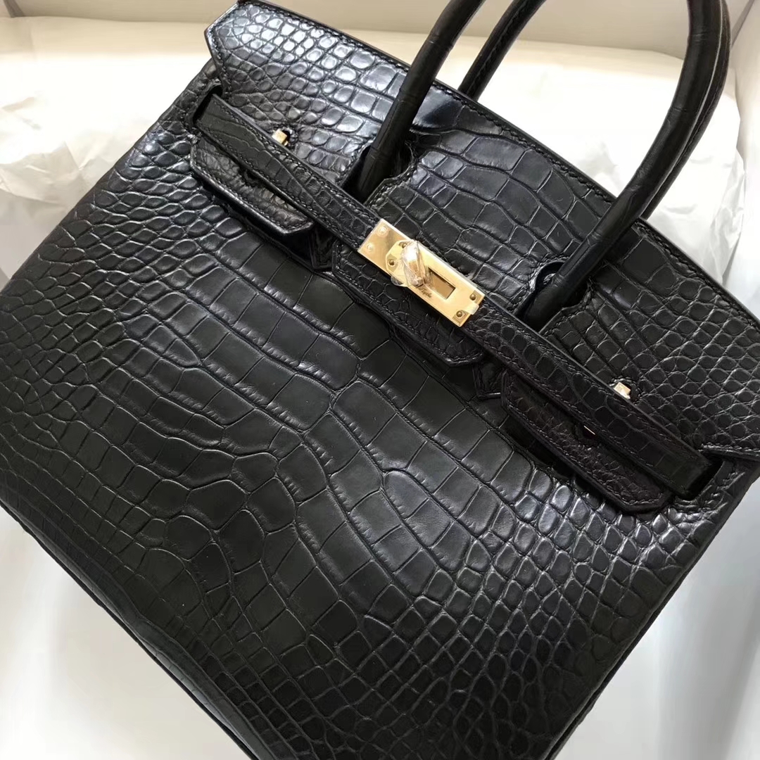 エルメスバーキンバッグエルメスブラックマットクロコダイルレザープラチナバッグBirkin30CMゴールドバックル