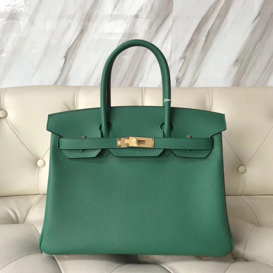 エルメスBirkin30CMエルメス秋冬新色U4ベルベットグリーントーゴカーフスキンプラチナバッグゴールドバックル