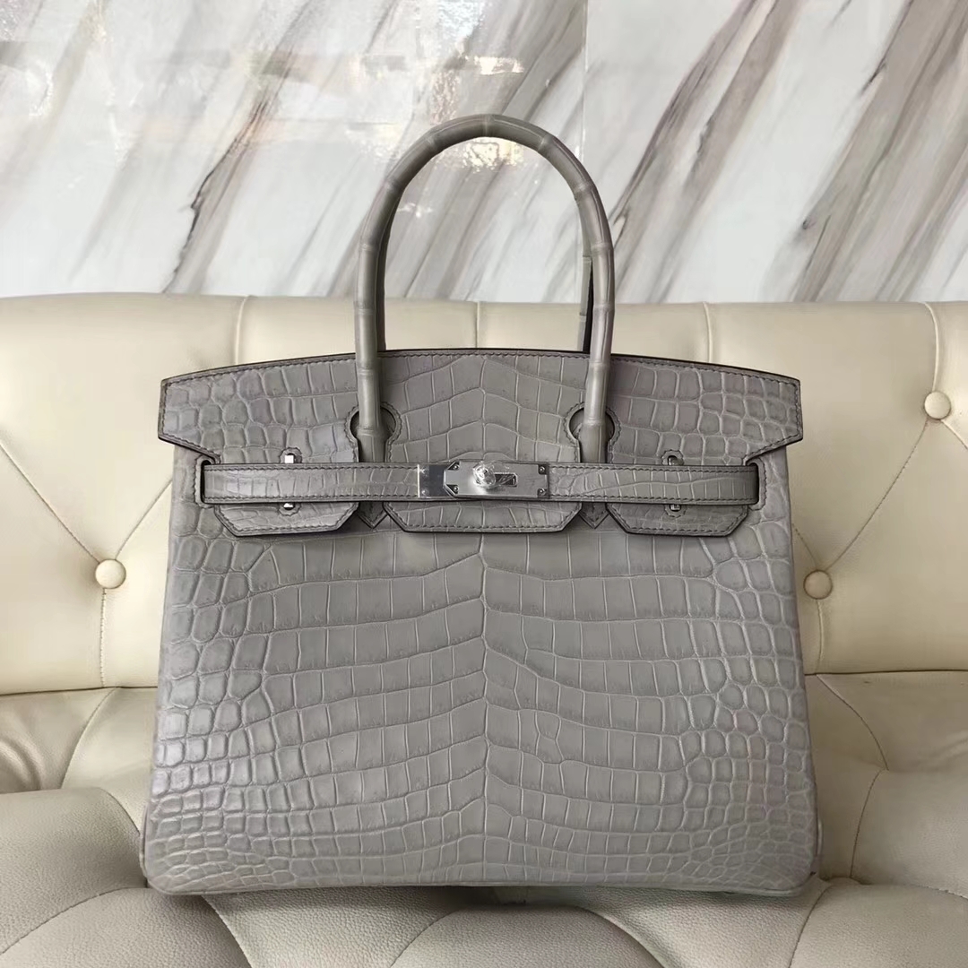 エルメスバッグ公式サイトエルメスM8ギャラクシーグレーマットクロコダイルレザープラチナバッグBirkin30CMシルバーバックル