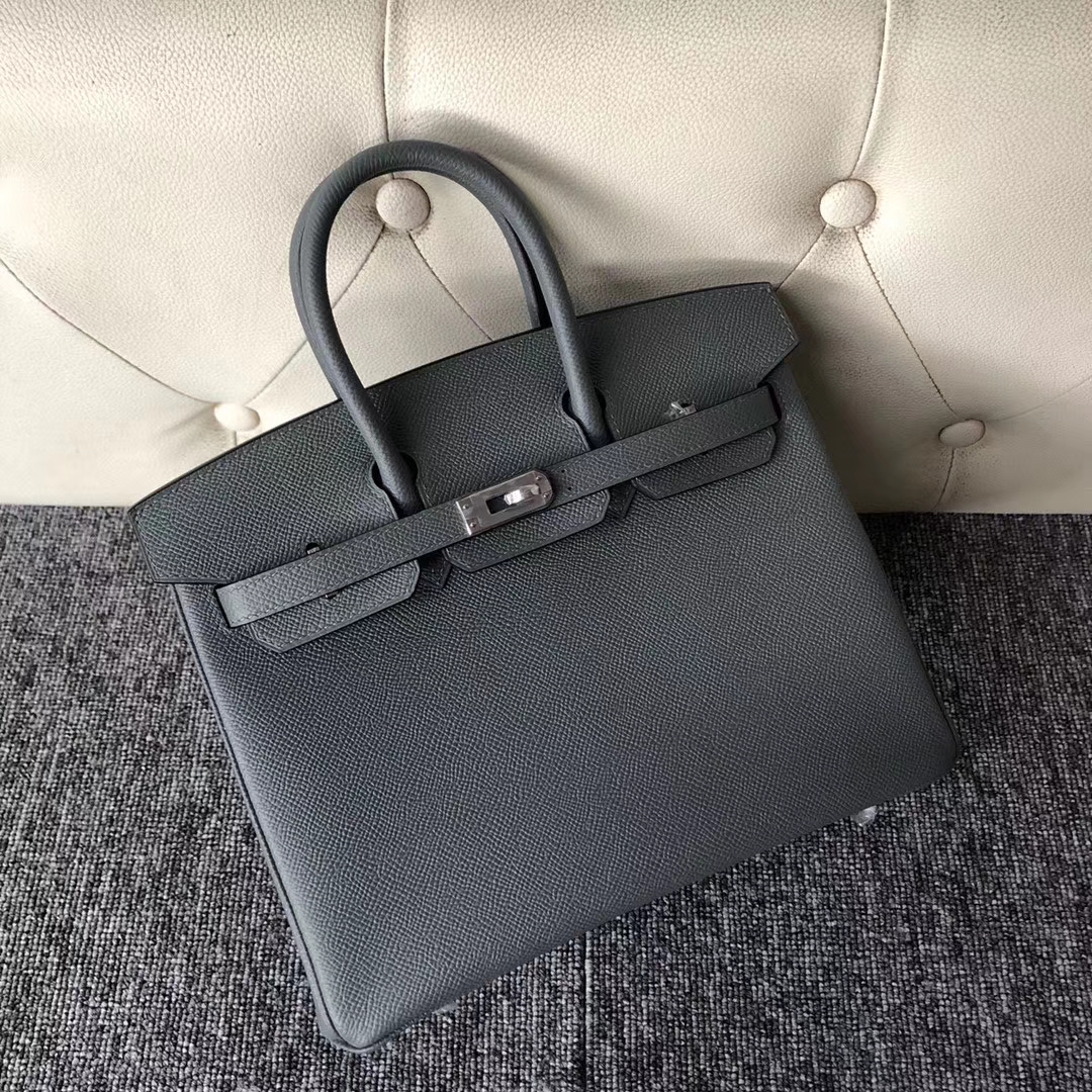 カスタムエルメスBirkin25CMエルメスCC63アプリコットグリーンパームグレイン牛革プラチナバッグシルバーバックル