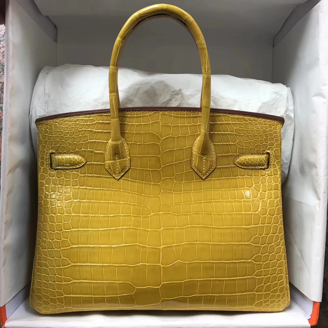 エルメスバッグ公式サイトエルメス9DアンバーイエローオリジナルファクトリーロイヤルクロコダイルレザーBirkin30プラチナシルバーバックル