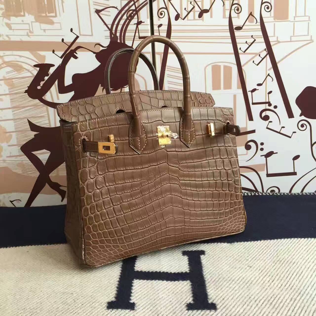 広州バッグ卸売エルメスエルメスゴールドマットツーポイントクロコダイルレザープラチナバッグBirkin25cm