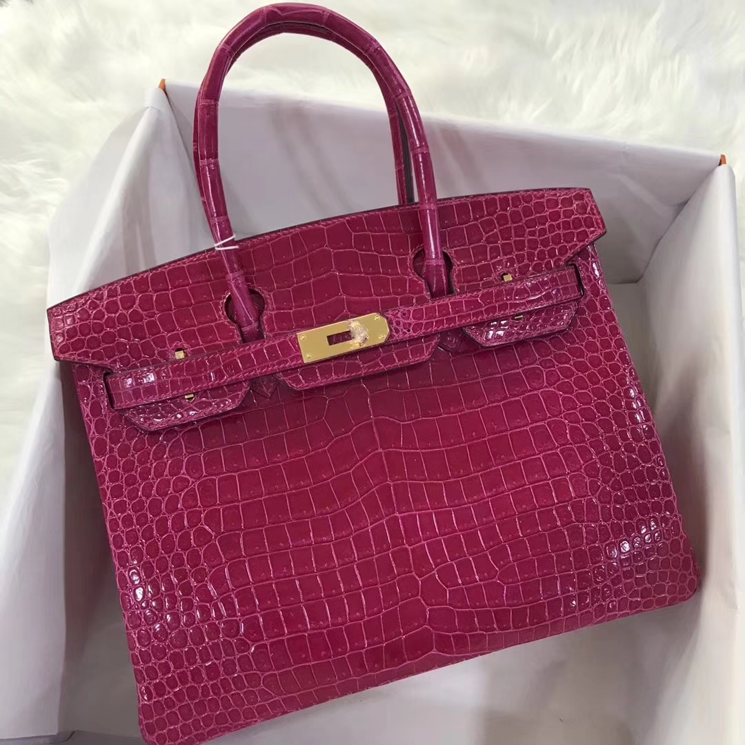 エルメスバーキンバッグエルメスシャイニークロコダイルレザープラチナバッグBirkin30CMJ5アラビアンナイトピンクパープル