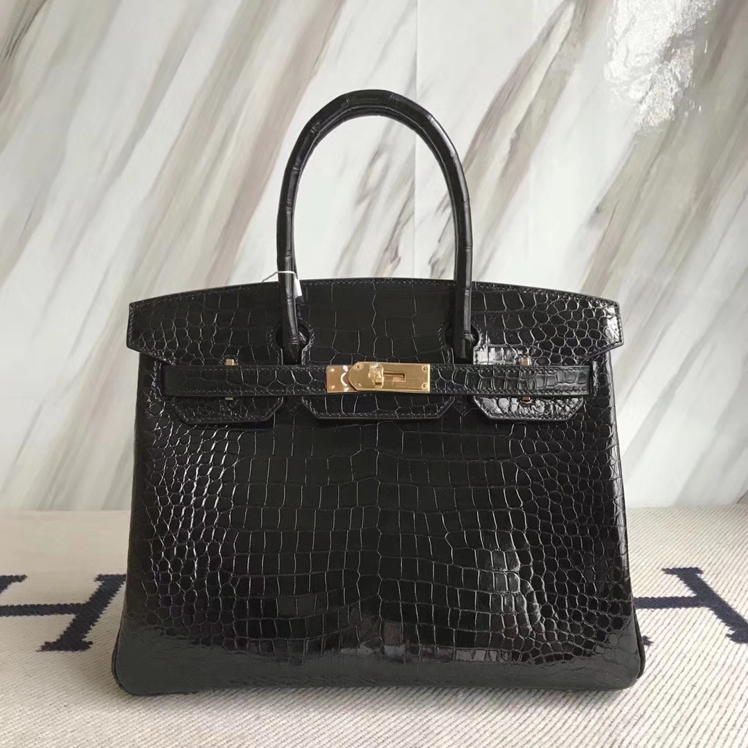 エルメスバッグ公式サイトエルメストップベイクロコダイルレザーBirkin30プラチナバッグCK89ブラックゴールドバックル