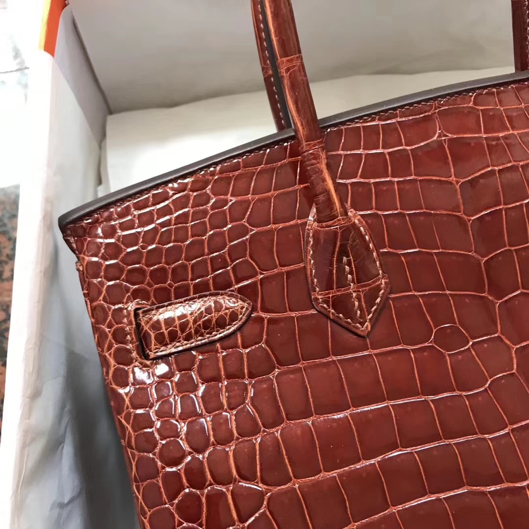 エルメスバーキンバッグエルメスシャイニーベイクロコダイルレザープラチナバッグBirkin30CMゴールドバックル