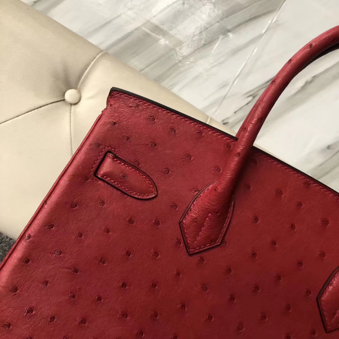 スポットエルメスBirkin30CMエルメスフラッグレッド輸入KKオーストリッチスキンプラチナバッグゴールドバックル