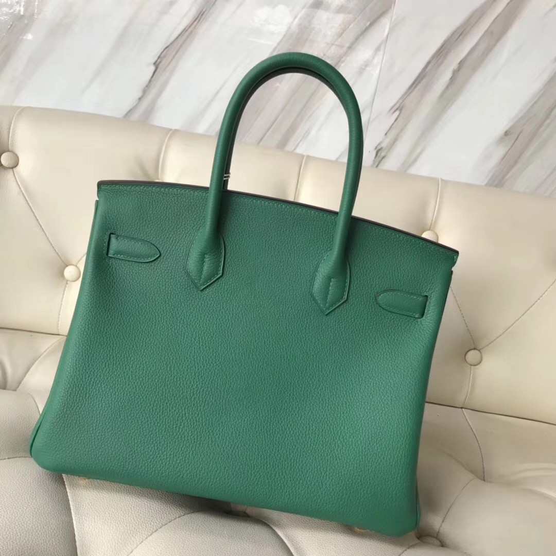 エルメスBirkin30CMエルメス秋冬新色U4ベルベットグリーントーゴカーフスキンプラチナバッグゴールドバックル