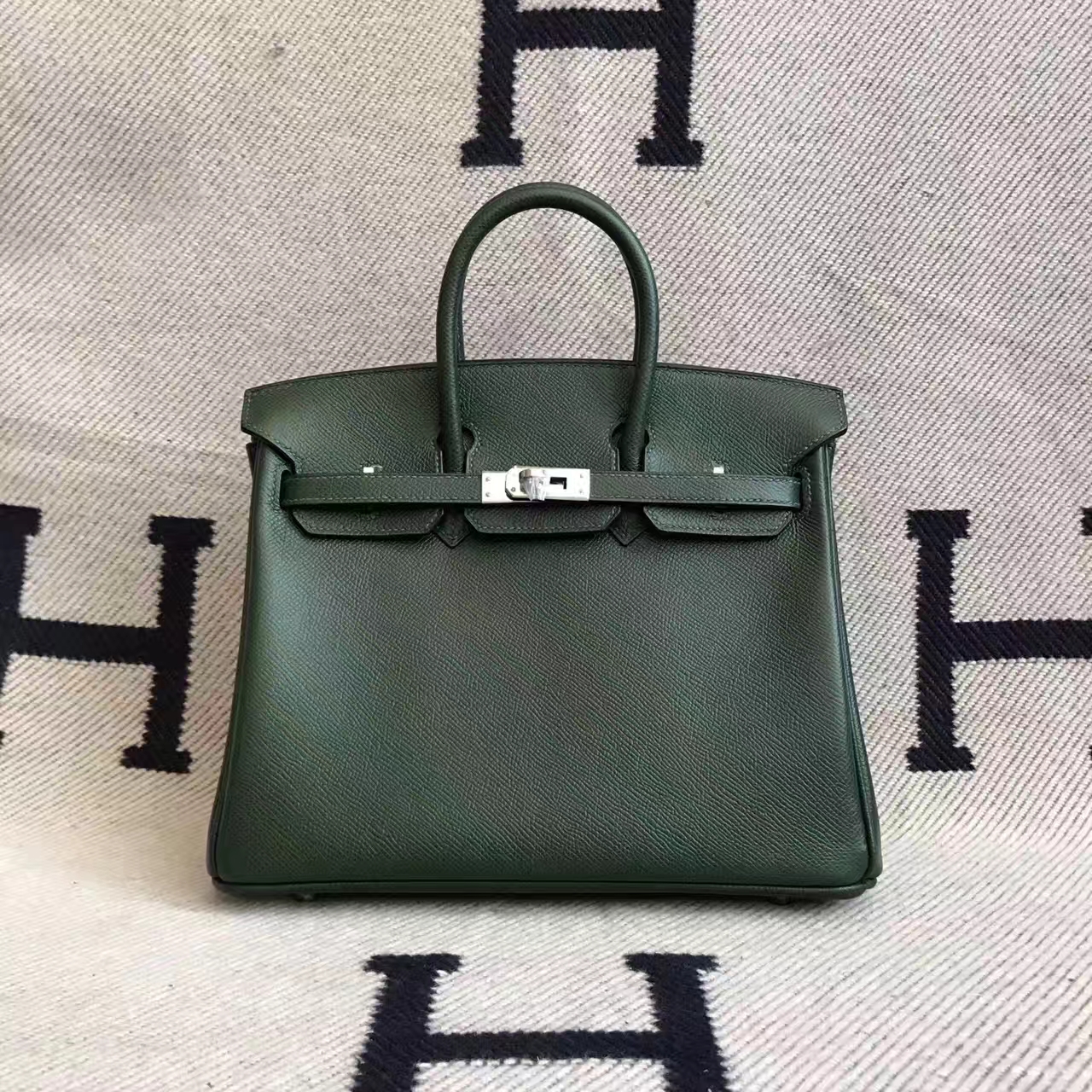 エルメスクラシックレディースバッグエルメス2QブリティッシュグリーンオリジナルエプソムレザーBirkin25プラチナバッグ