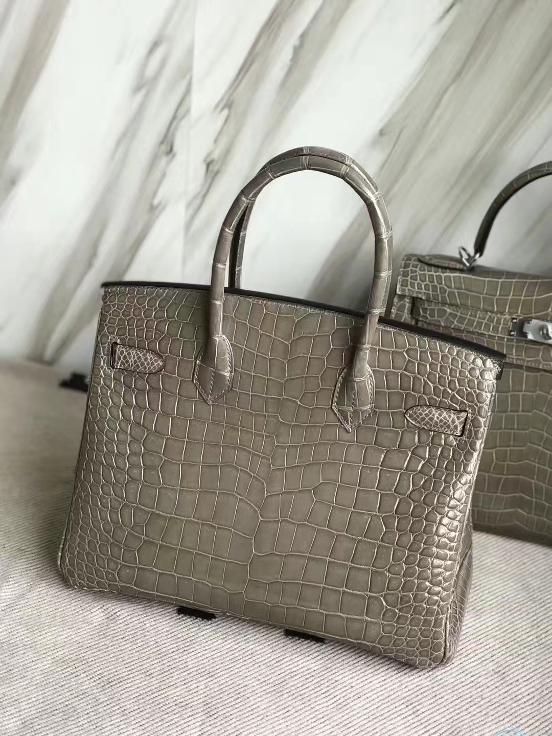 エルメスバーキンバッグエルメスシャイニークロコダイルレザーC81ターコイズグレープラチナバッグBirkin30CMゴールドバックル