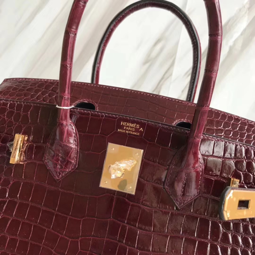 エルメスバーキンバッグエルメスシャイニーオーストラリアンガルフクロコダイルレザーBirkin30プラチナバッグCK57ボルドーレッドゴールドバックル