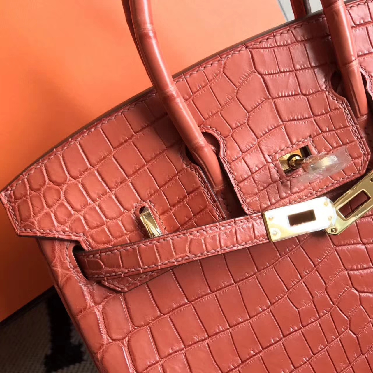 エルメスの新しいレディースバッグエルメスサーモンレッドマットクロコダイルレザーBirkin25プラチナバッグゴールドバックル