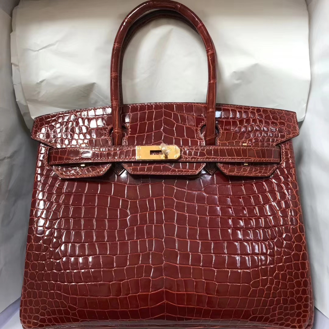 エルメスバーキンバッグエルメスシャイニーベイクロコダイルレザープラチナバッグBirkin30CMゴールドバックル