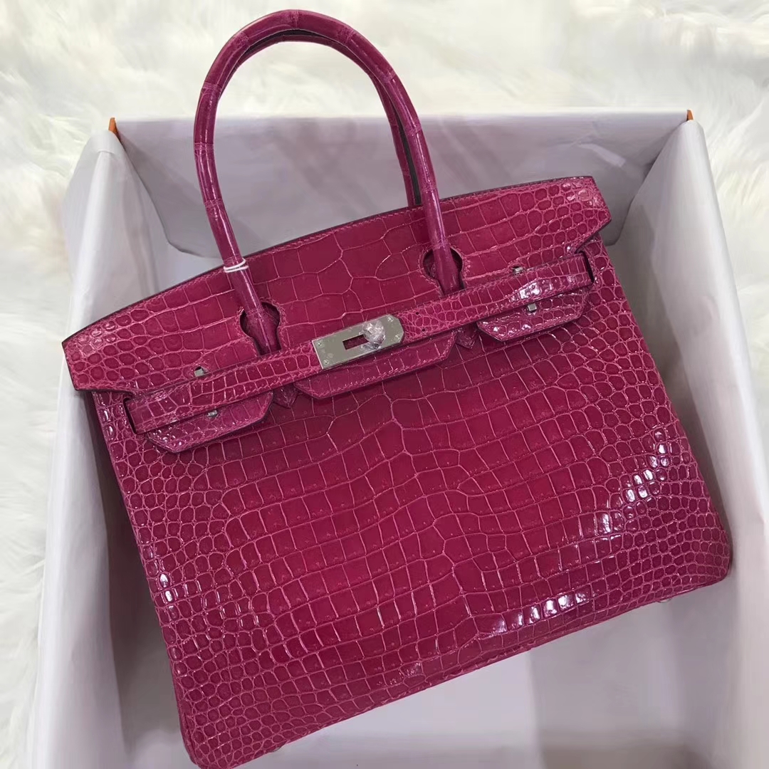 エルメスバーキンバッグエルメスシャイニークロコダイルレザープラチナバッグBirkin30CMJ5アラビアンナイトピンクパープル