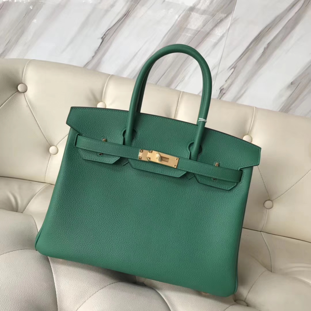 エルメスBirkin30CMエルメス秋冬新色U4ベルベットグリーントーゴカーフスキンプラチナバッグゴールドバックル