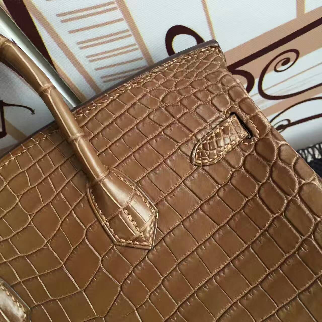 広州バッグ卸売エルメスエルメスゴールドマットツーポイントクロコダイルレザープラチナバッグBirkin25cm