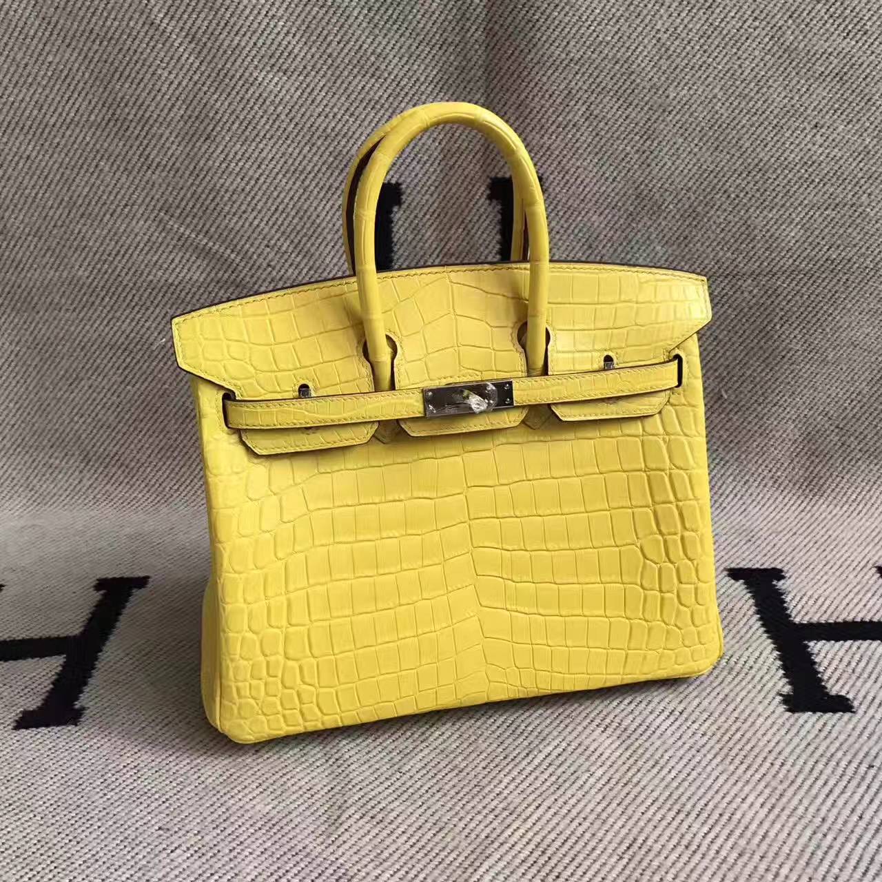 エルメスニュープラチナバッグエルメス9RレモンイエローマットクロコダイルレザーBirkin25プラチナバッグ