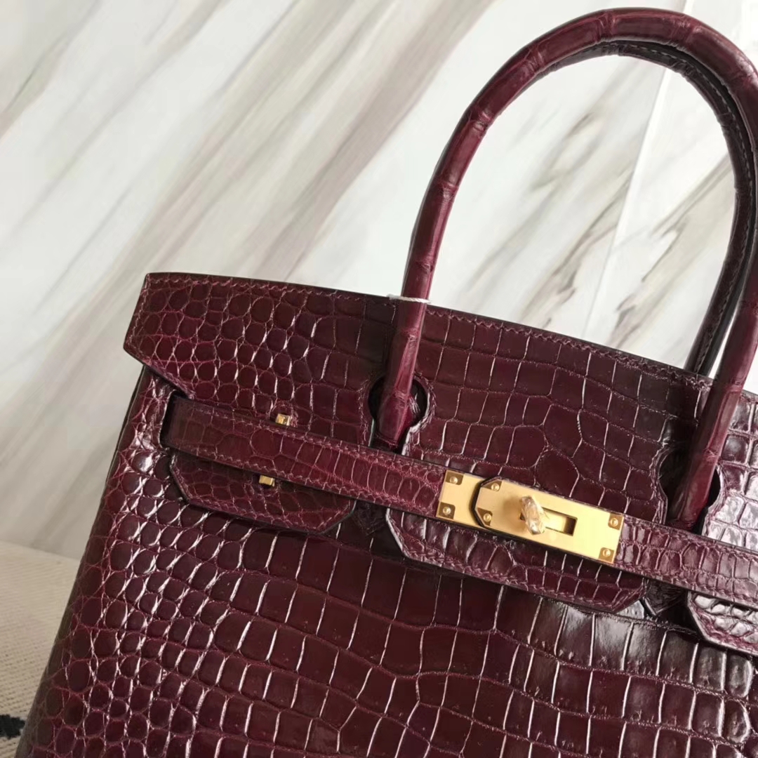 エルメスバーキンバッグエルメスシャイニーオーストラリアンガルフクロコダイルレザーBirkin30プラチナバッグCK57ボルドーレッドゴールドバックル