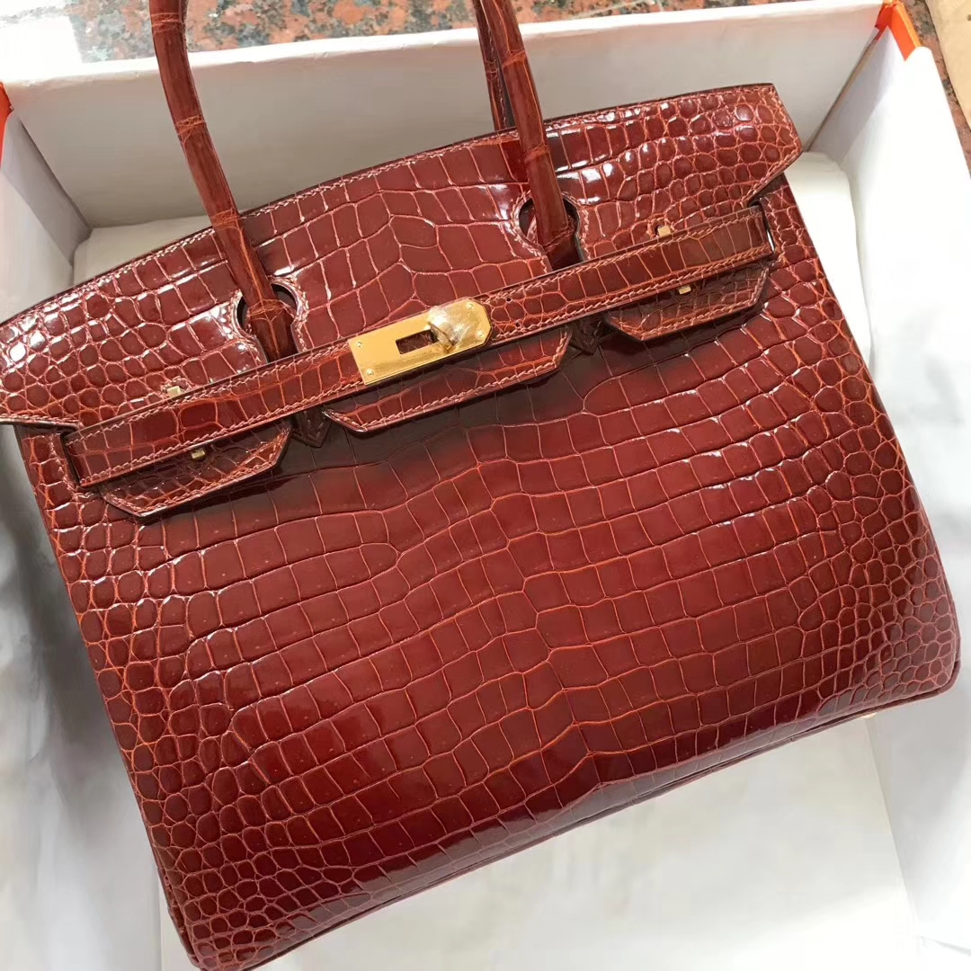 エルメスバーキンバッグエルメスシャイニーベイクロコダイルレザープラチナバッグBirkin30CMゴールドバックル