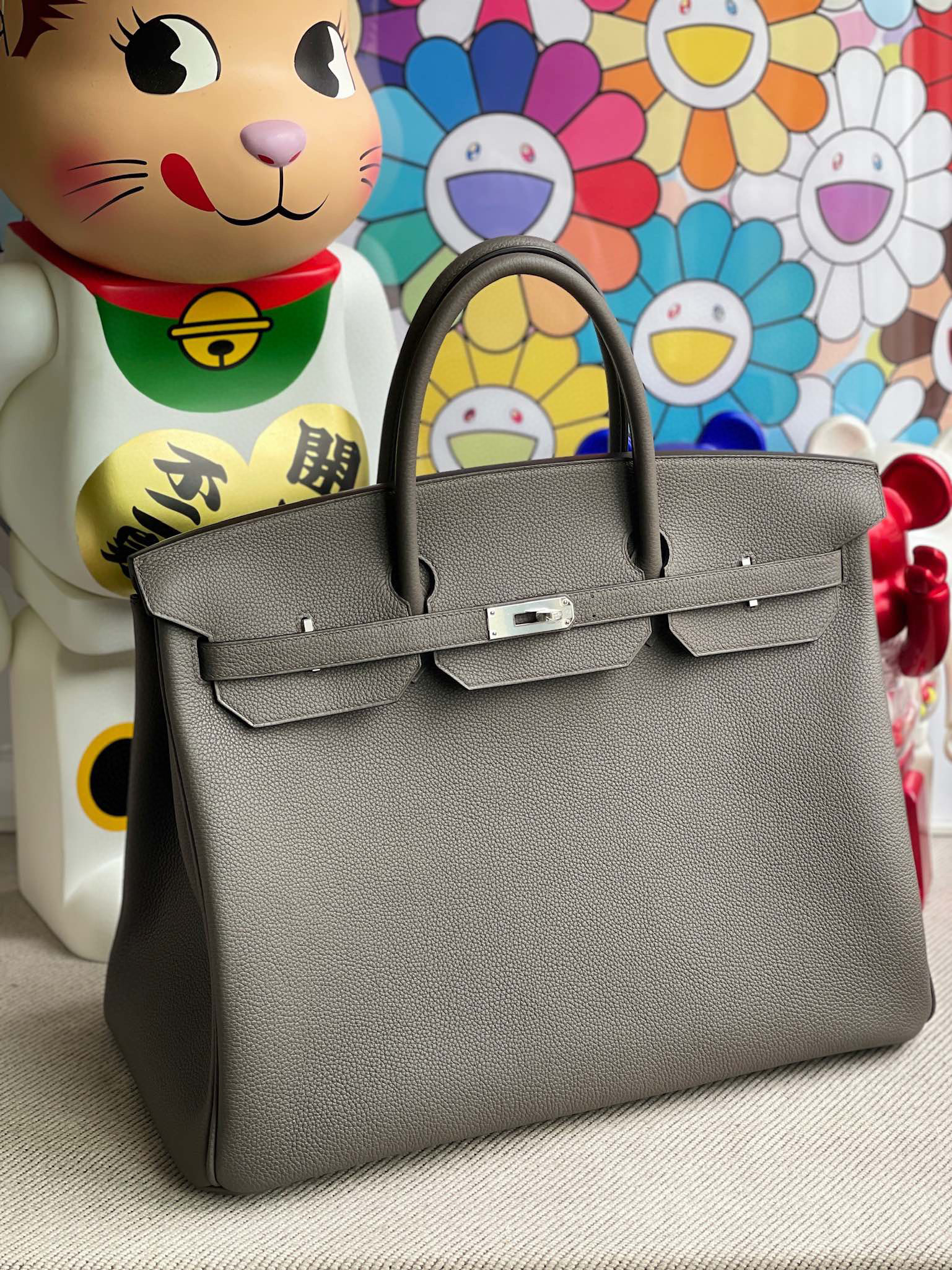 Birkin40CMオリジナルカーフスキントーゴ8Fピューターグレーエタンシルバーバックルトップハンドステッチ