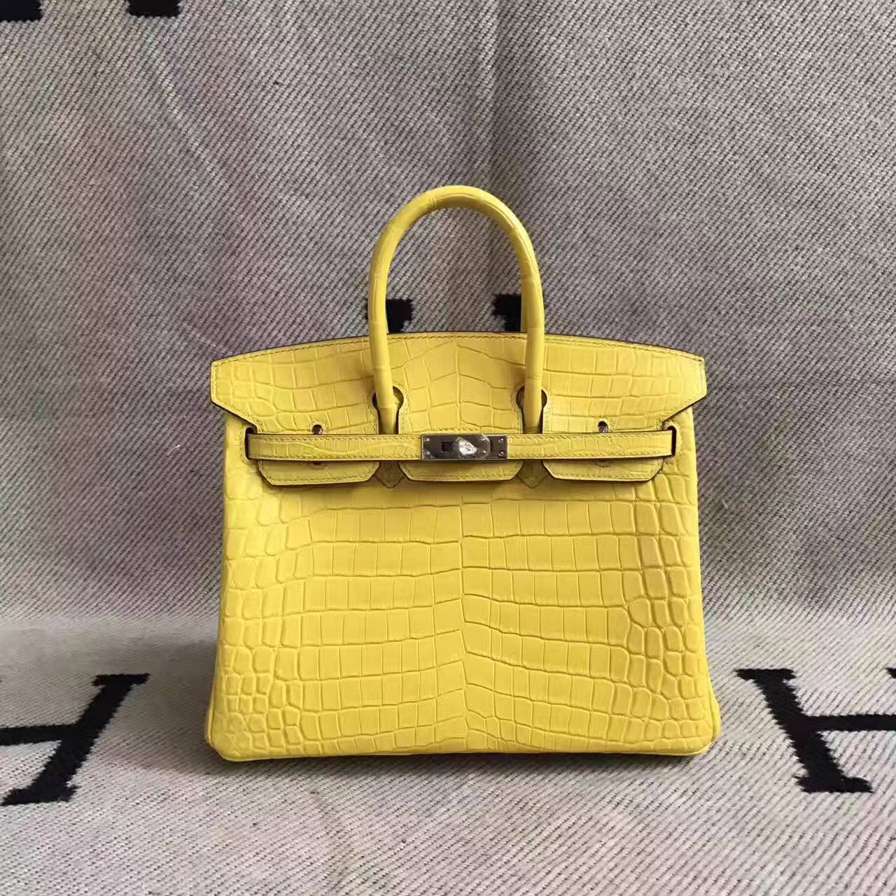 エルメスニュープラチナバッグエルメス9RレモンイエローマットクロコダイルレザーBirkin25プラチナバッグ