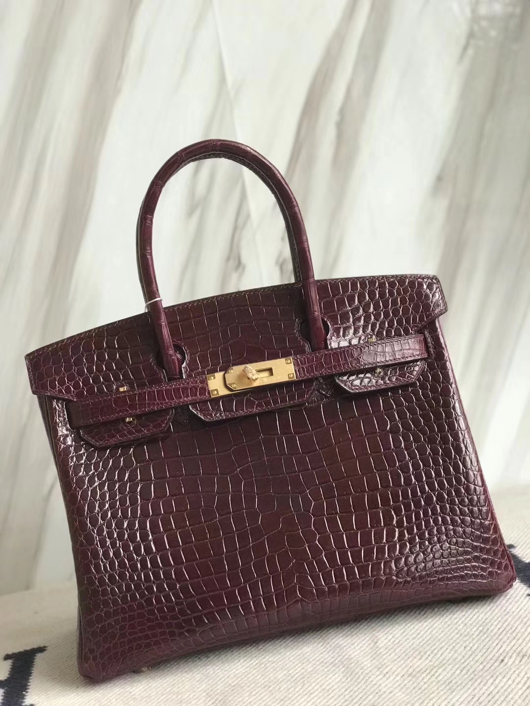 エルメスバーキンバッグエルメスシャイニーオーストラリアンガルフクロコダイルレザーBirkin30プラチナバッグCK57ボルドーレッドゴールドバックル