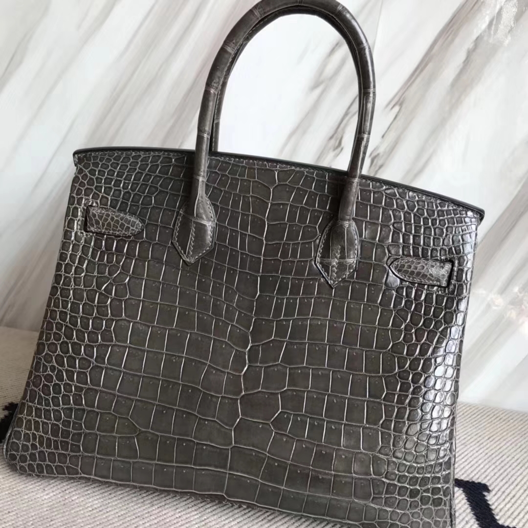 エルメスバーキンバッグエルメスオーストラリアベイクロコダイルレザープラチナバッグBirkin30CMCK88グラファイトグレーゴールドバックル