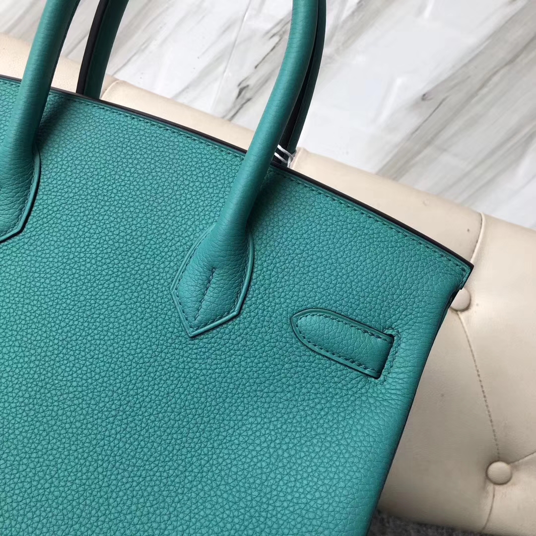 スポットエルメスBirkin30CMエルメスU1ヴェローナグリーントーゴカーフスキンプラチナバックル