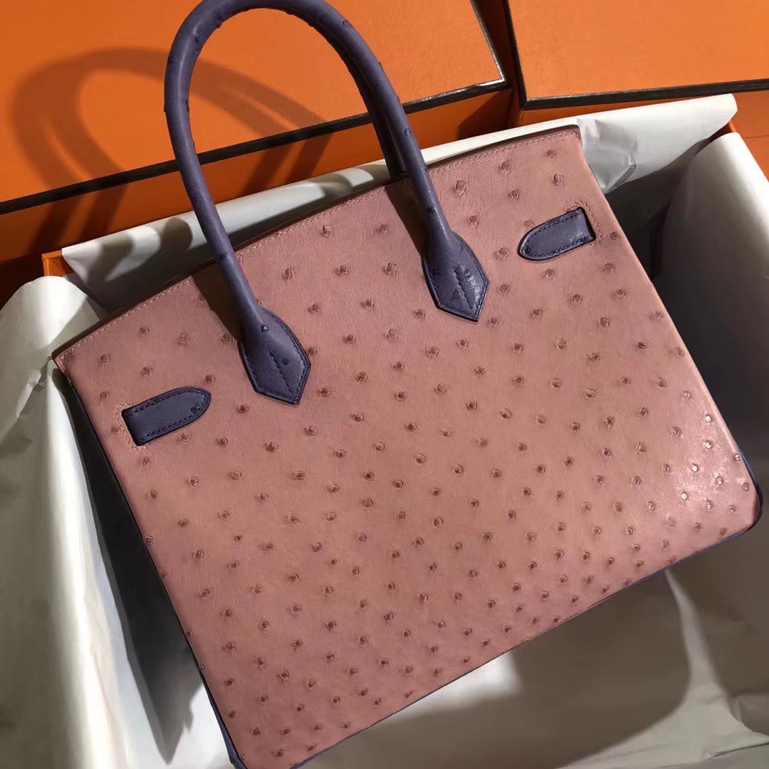 カスタマイズされたエルメスBirkin30CMエルメスCC94セラミックパウダースペリングブルーKKオーストリッチレザープラチナバッグゴールドバックル