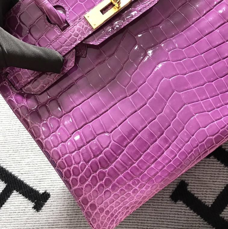 スポットエルメスバッグ公式サイトエルメスラベンダーパープルシャイニークロコダイルレザープラチナバッグBirkin30Mゴールドバックル