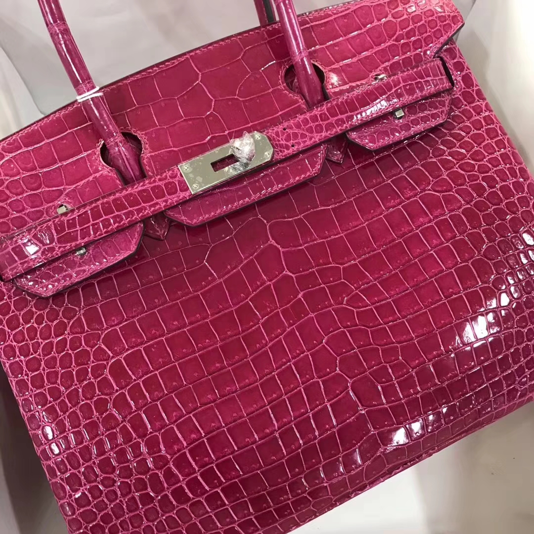 エルメスバーキンバッグエルメスシャイニークロコダイルレザープラチナバッグBirkin30CMJ5アラビアンナイトピンクパープル