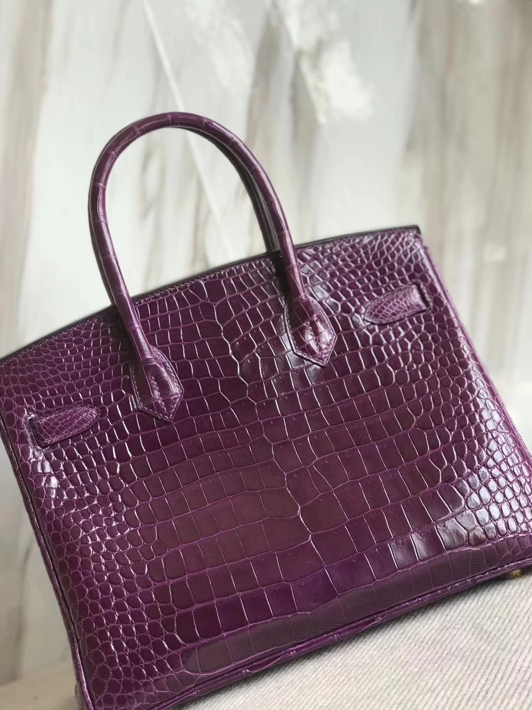 エルメスバーキンレディースバッグエルメスシャイニーオーストラリアンガルフクロコダイルレザープラチナバッグBirkin30CMゴールドバックル