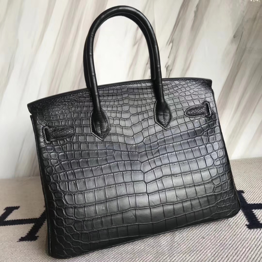 エルメスバーキンバッグエルメストップマットクロコダイルレザープラチナバッグBirkin30CMゴールドバックル