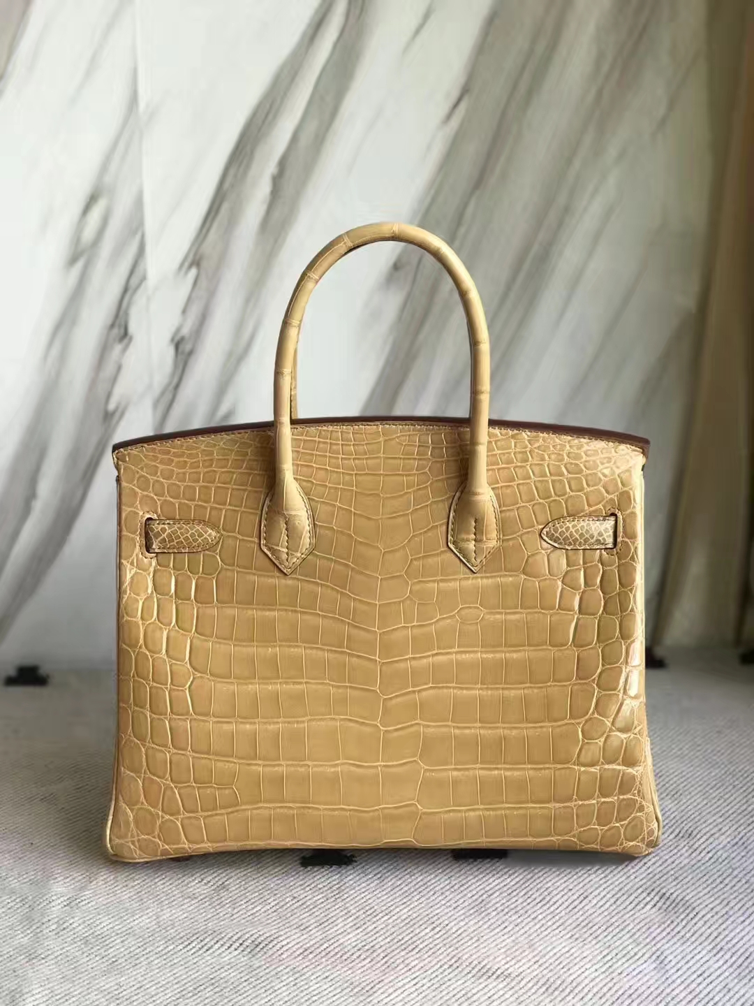 エルメスバーキンレディースバッグエルメスシャイニークロコダイルレザーBirkin30プラチナバッグ1Cアプリコットシルバーバックル