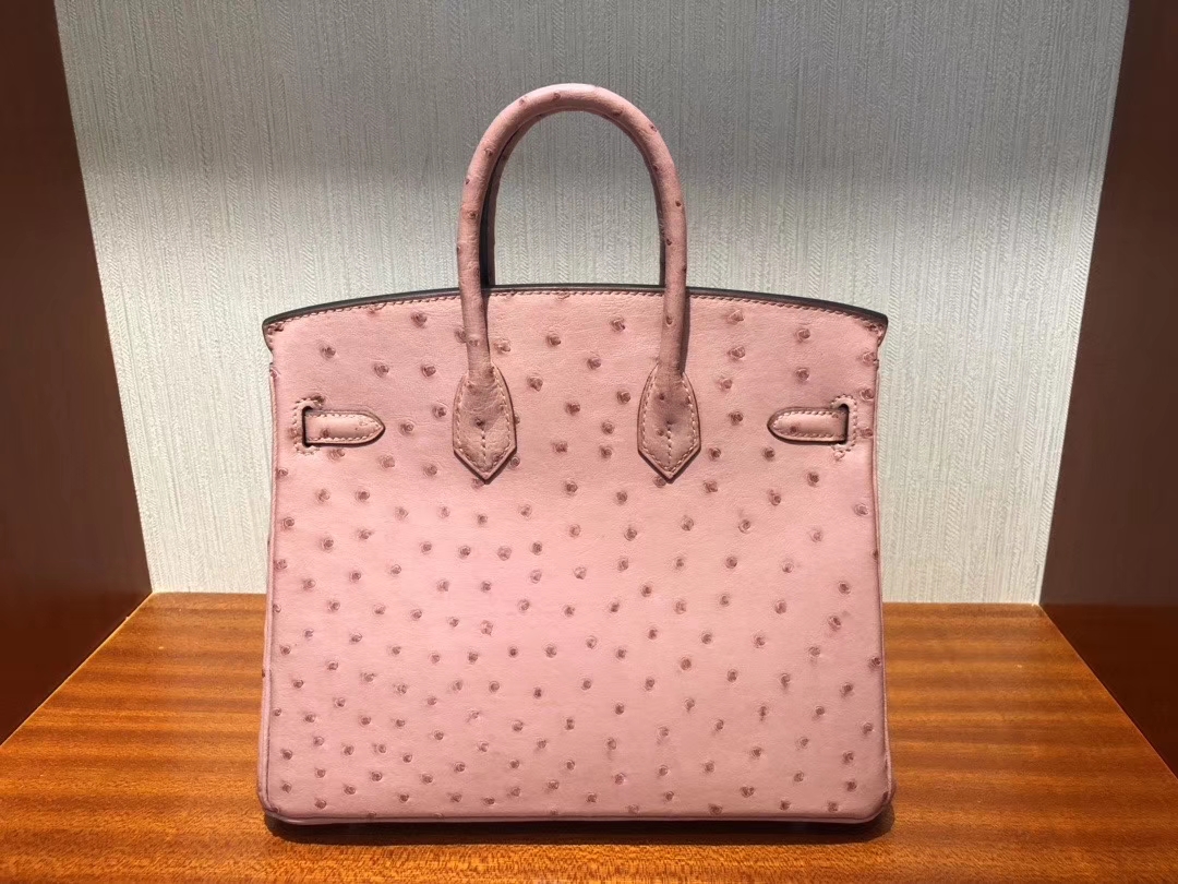 スポットエルメスエルメスCC94セラミックパウダーKKダチョウレザープラチナバッグBirkin25CMゴールドバックル