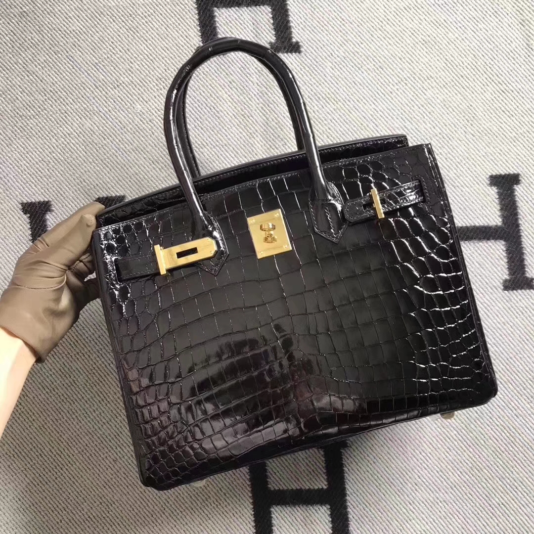 エルメスクラシックレディースバッグエルメスブラック輸入トップクロコダイルレザープラチナバッグBirkin30CMゴールドバックル