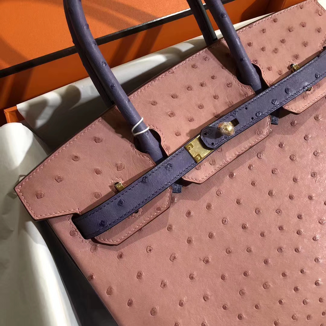 カスタマイズされたエルメスBirkin30CMエルメスCC94セラミックパウダースペリングブルーKKオーストリッチレザープラチナバッグゴールドバックル