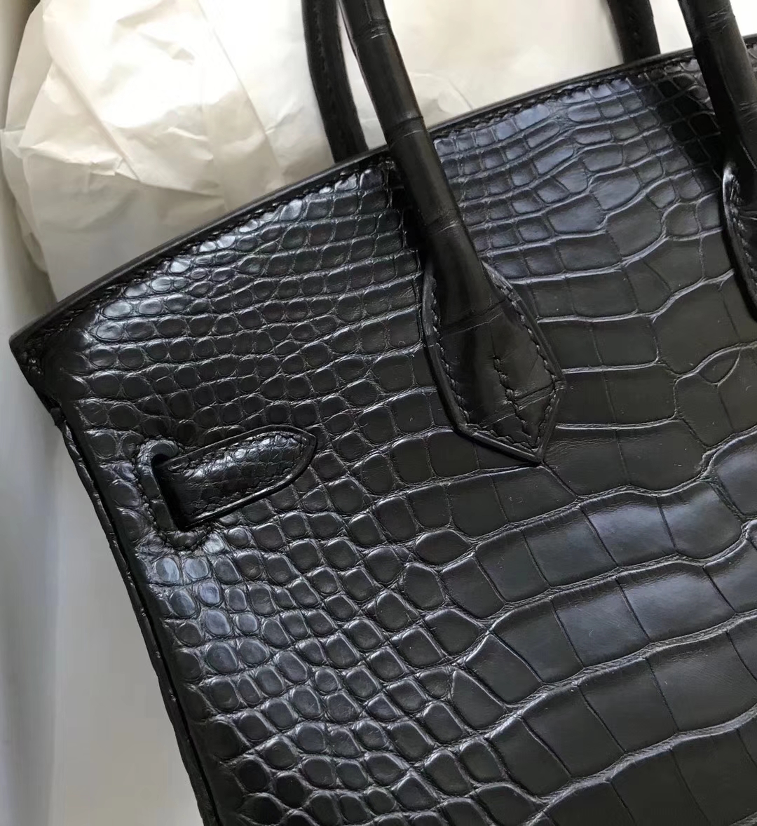 エルメスバーキンバッグエルメスブラックマットクロコダイルレザープラチナバッグBirkin30CMゴールドバックル