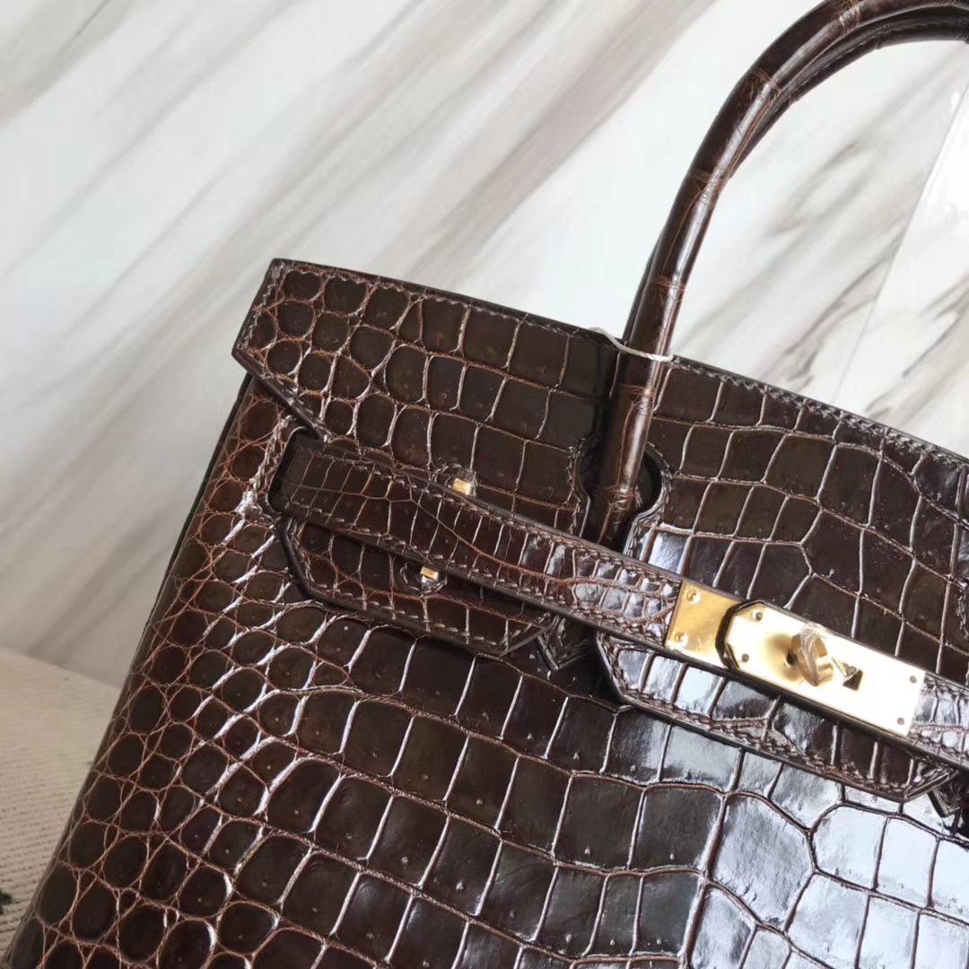 エルメスバーキンバッグサイズエルメスオーストラリアベイクロコダイルレザーバーキンBirkin30CM4Dチョコレートゴールドバックル