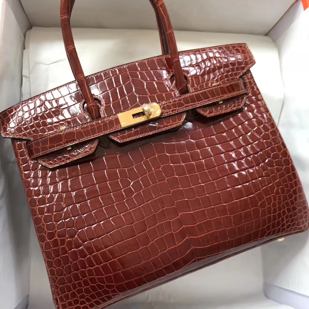 エルメスバーキンバッグエルメスシャイニーベイクロコダイルレザープラチナバッグBirkin30CMゴールドバックル