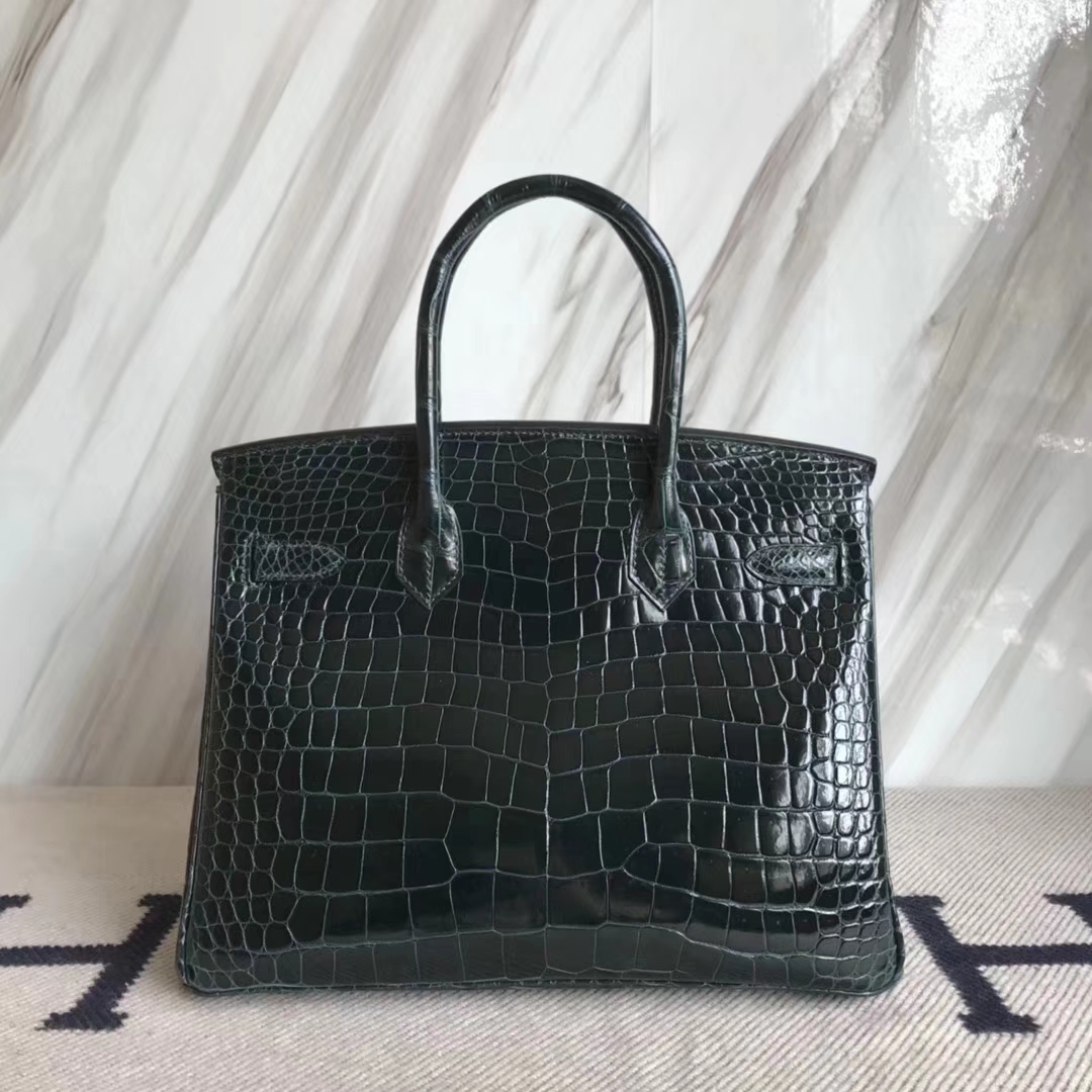 エルメスBirkin30CMエルメスシャイニークロコダイルレザープラチナバッグバーキンレディースバッグ1Pダックグリーンゴールドバックル