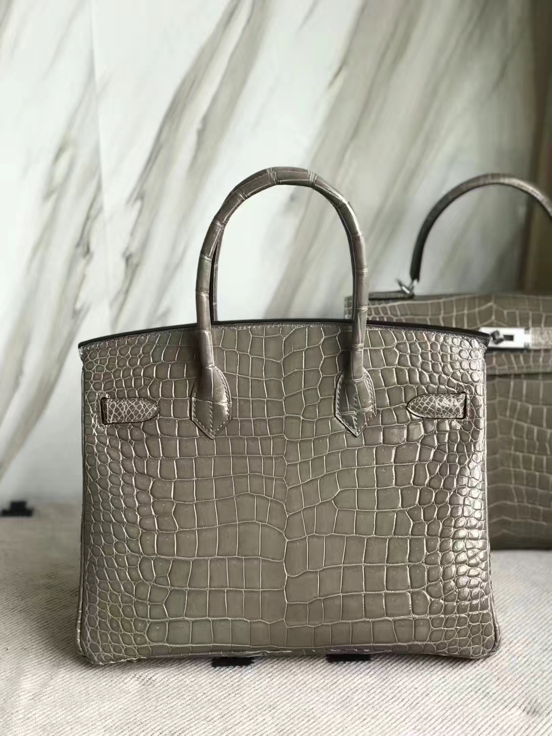 エルメスバーキンバッグエルメスシャイニークロコダイルレザーC81ターコイズグレープラチナバッグBirkin30CMゴールドバックル