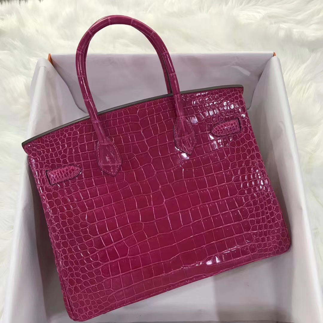 エルメスバーキンバッグエルメスシャイニークロコダイルレザープラチナバッグBirkin30CMJ5アラビアンナイトピンクパープル