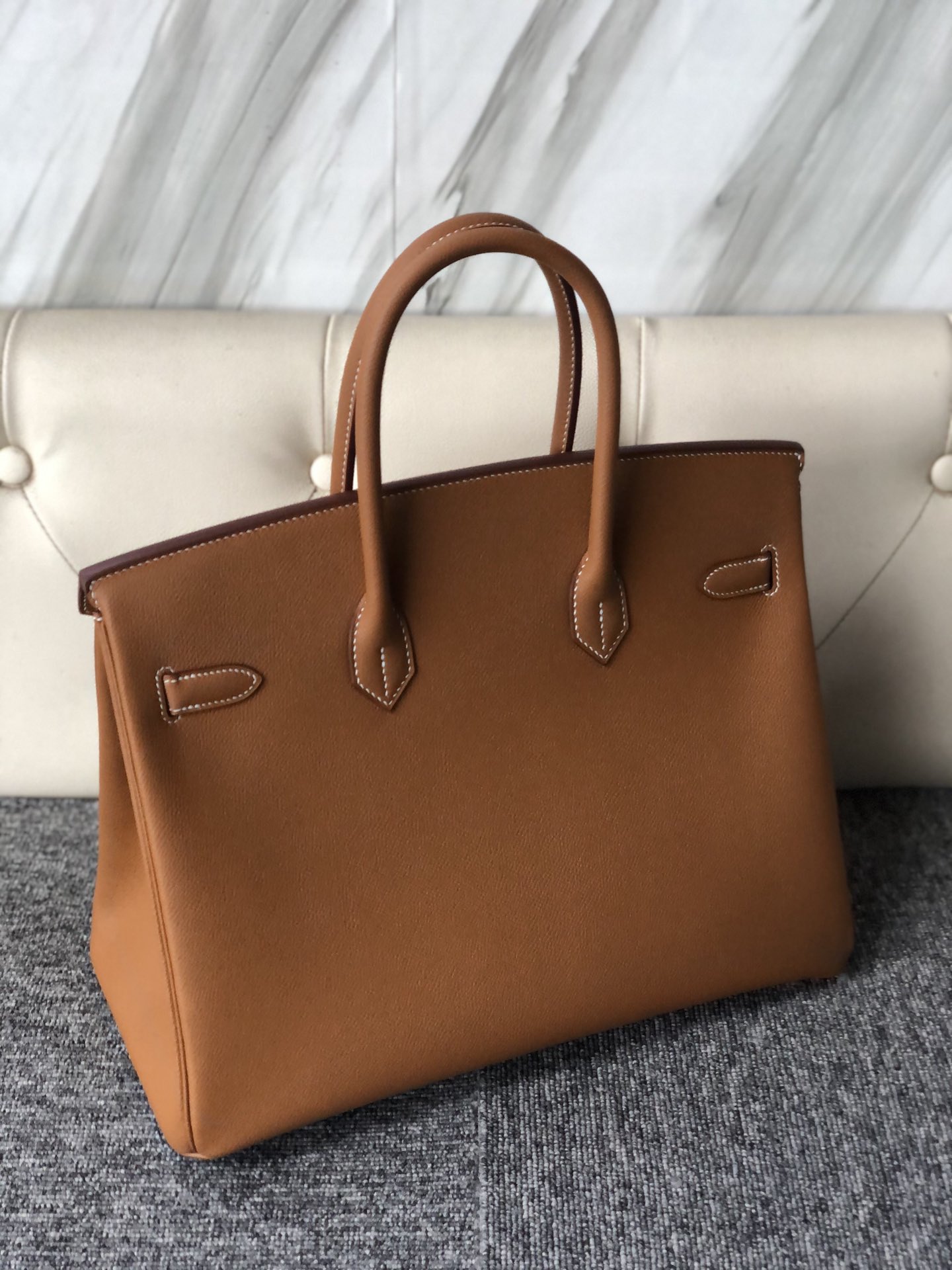 トップハンドステッチエルメスプラチナバッグエルメスオリジナルパームグレイン牛革Birkin35CMCK37ゴールデンブラウンゴールドバックル