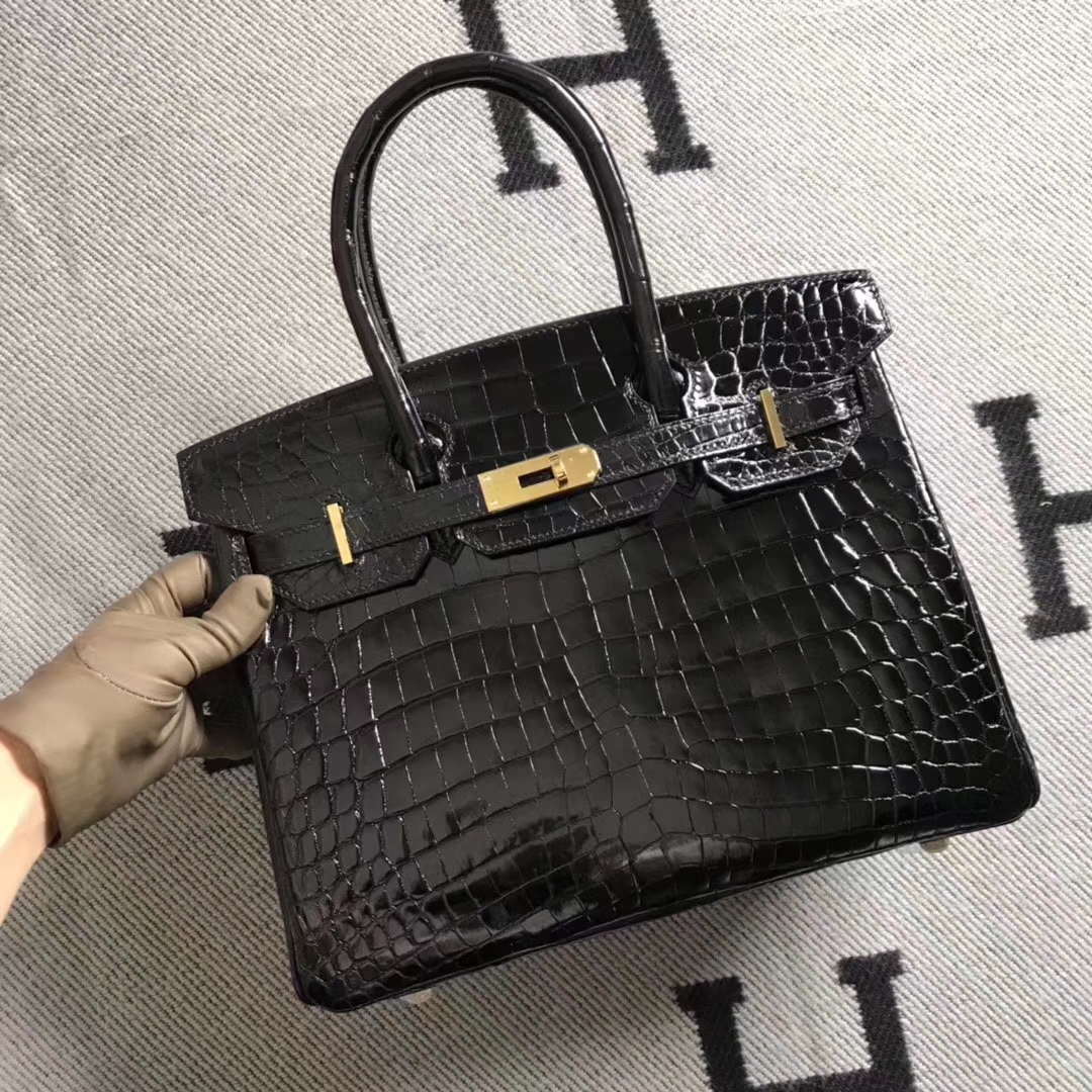 エルメスクラシックレディースバッグエルメスブラック輸入トップクロコダイルレザープラチナバッグBirkin30CMゴールドバックル