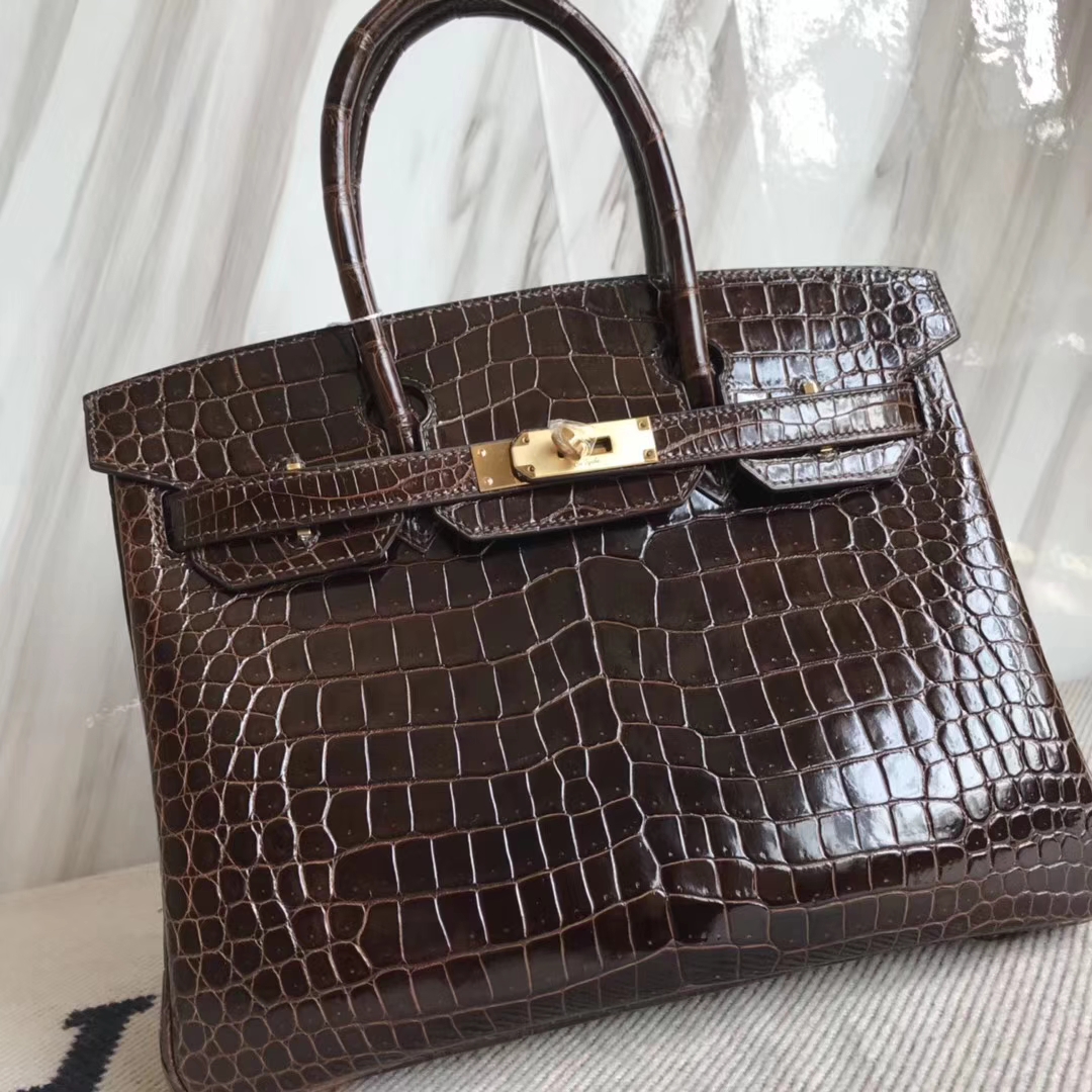 エルメスバーキンバッグサイズエルメスオーストラリアベイクロコダイルレザーバーキンBirkin30CM4Dチョコレートゴールドバックル