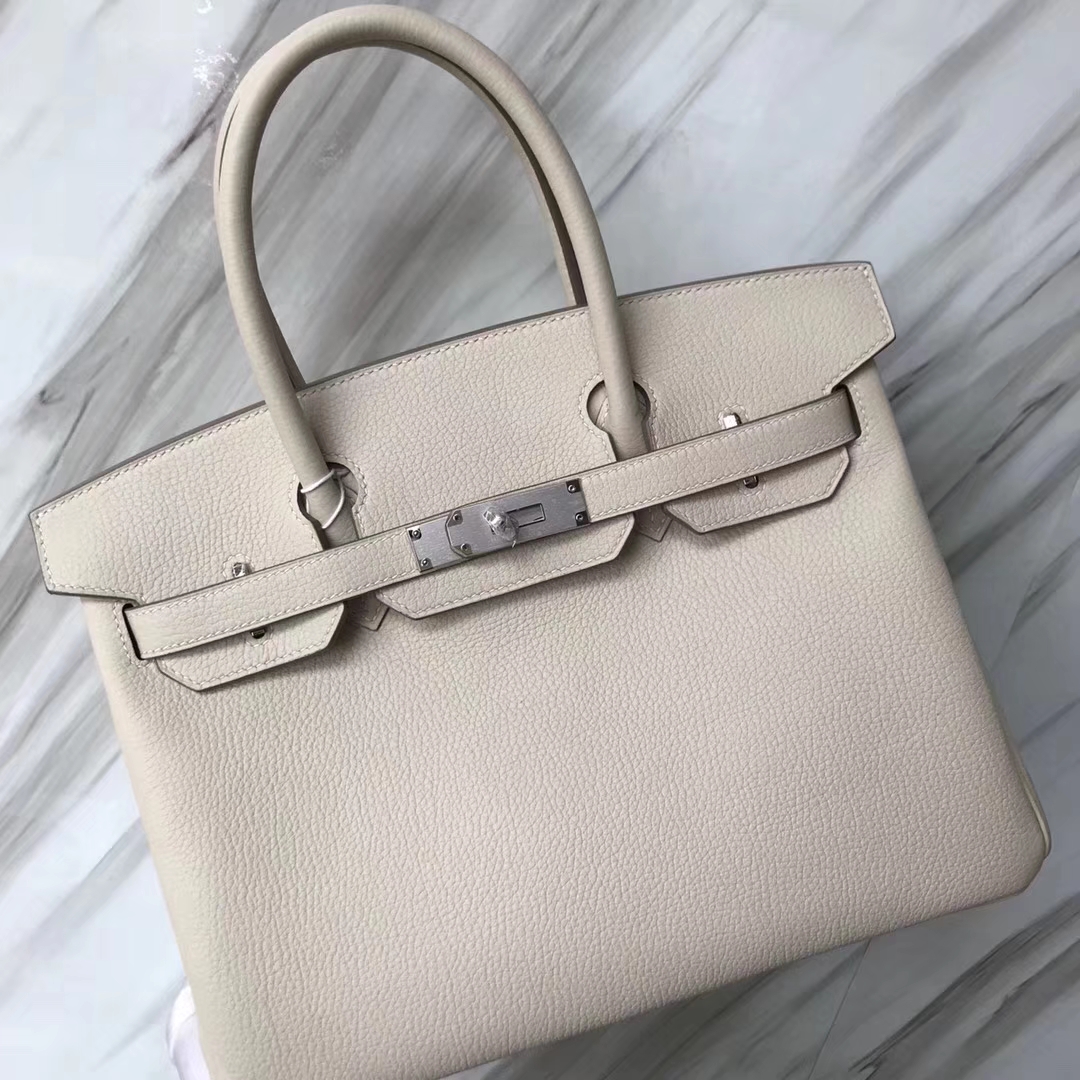 スポットエルメスBirkin30CMエルメスCK10ミルクセーキホワイトオリジナルトーゴレザープラチナバッグシルバーバックル