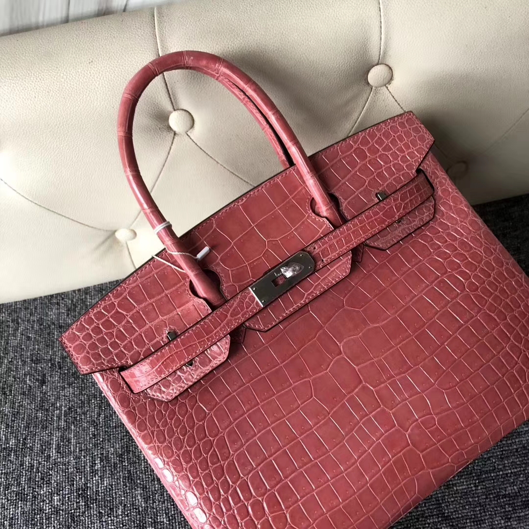 スポットエルメスプラチナバッグサイズエルメス輸入光沢クロコダイルレザーBirkin30CML5ロブスターパウダーシルバーバックル