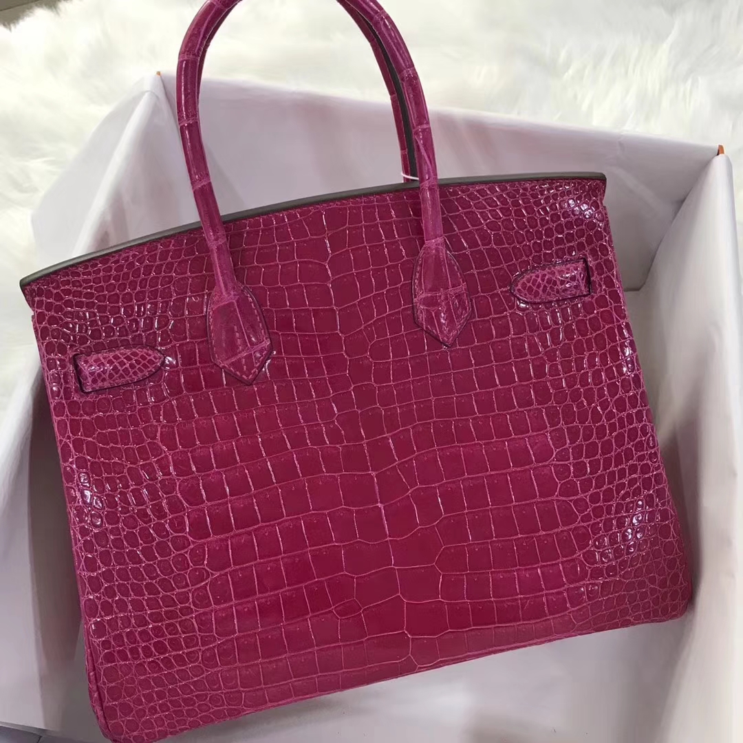 エルメスバーキンバッグエルメスシャイニークロコダイルレザープラチナバッグBirkin30CMJ5アラビアンナイトピンクパープル